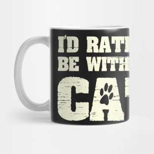 I'd Rather Be With My Cat Funny Pet Saying with Paw Print Mug